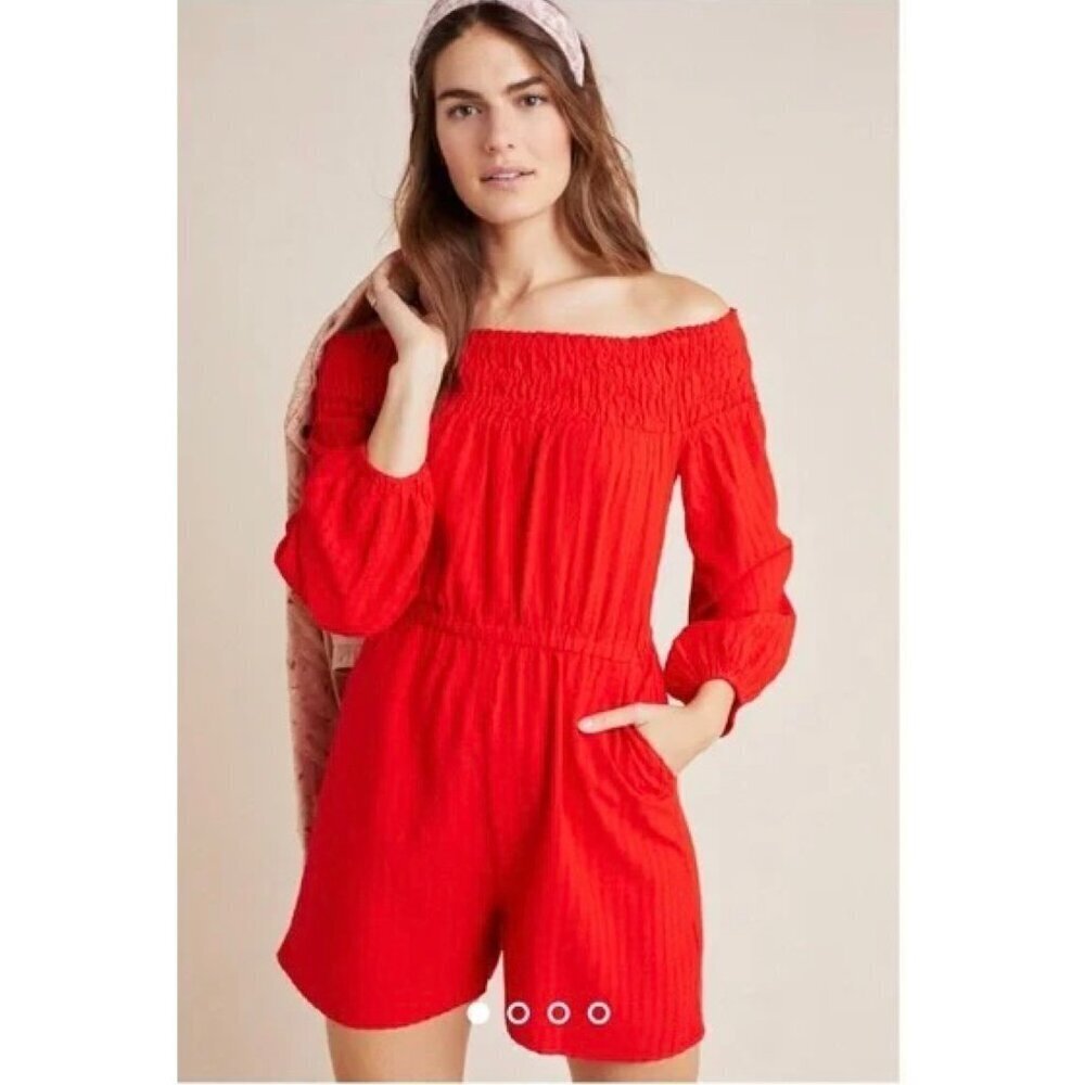 Anthropologie Amadi Red Off The Shoulder Veracruz Romper